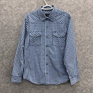 Hurley Men's Western Shirt Size L, Black Snap Button, Cotton Blend, Blue Check